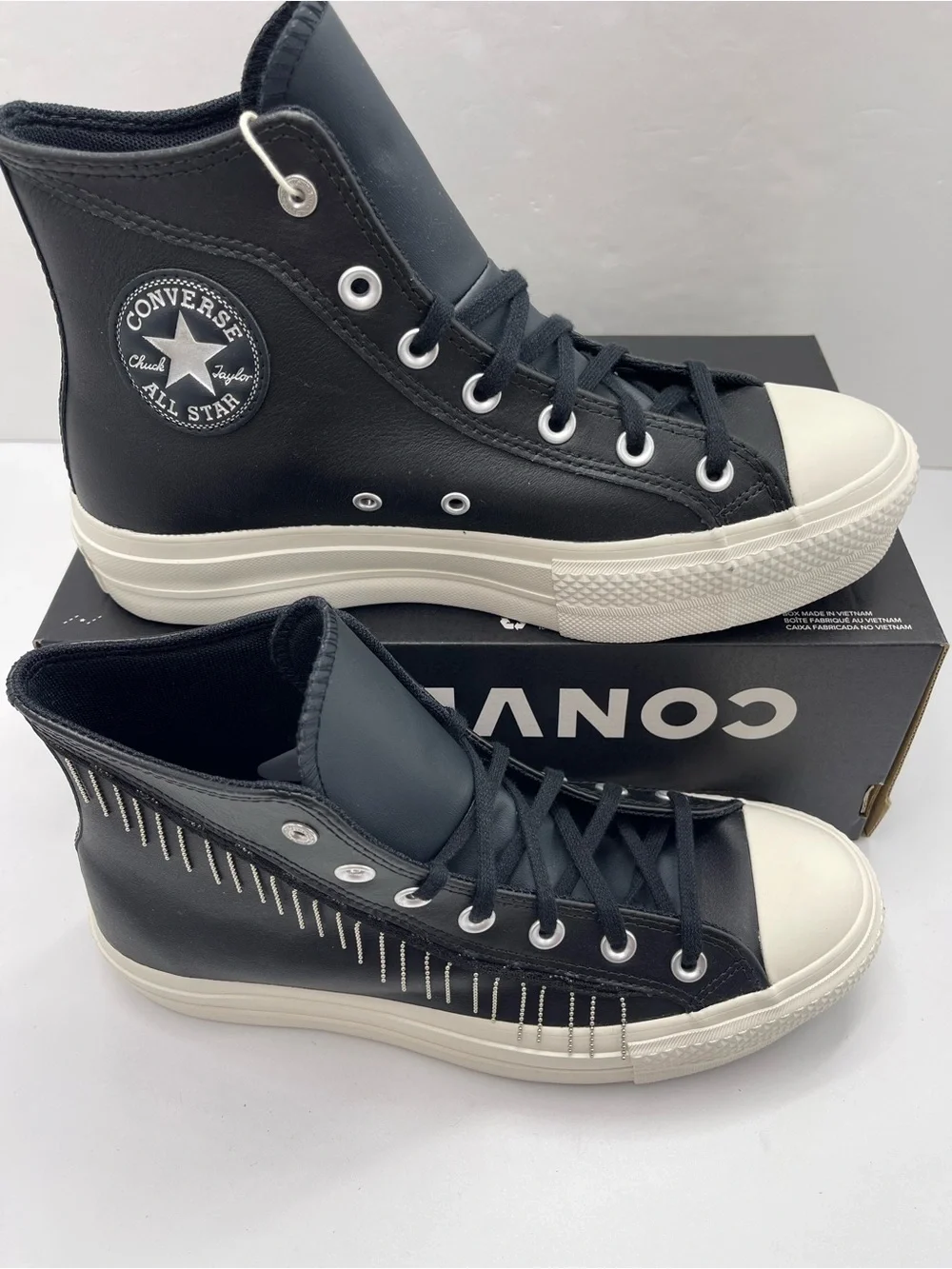 Converse A15473C CTAS LIFT HI Leather BLACK/EGRET/SILVER Platform Sneakers